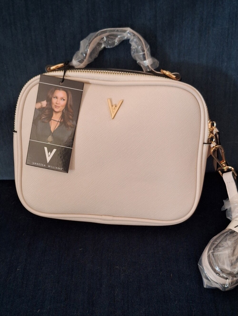 Cream Shoulder Satchel with Gold Hardware